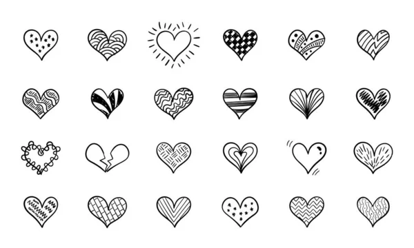 Набір Намальованих Сердець Різних Стилях Формах — стоковий вектор