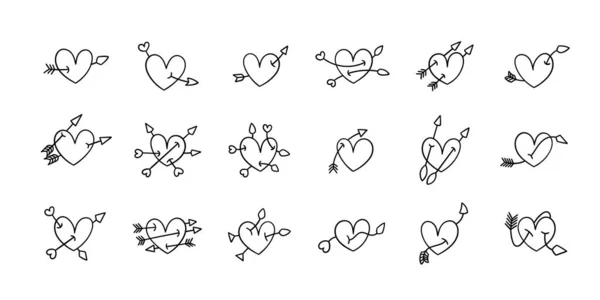Handrawn Hearts Collection Arrows Different Positions — Stock Vector