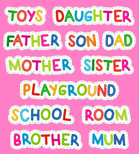 Child Family Words Sticker Childish Style — Stock Vector