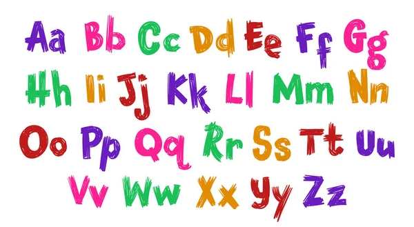 カラフルな手書きの文字 下側と上側 不規則な子供のスタイル — ストックベクタ