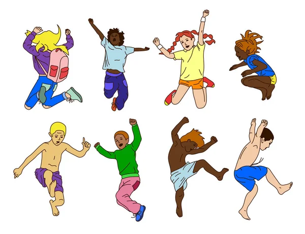 Conjunto Salto Para Crianças Coloridas Crianças Felizes Brincando —  Vetores de Stock