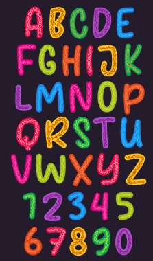 Renkli Meksikalı süslü harfler ve numaralar. Harfler ve yazılar için mükemmel..