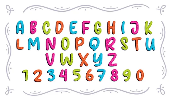 カラフルな子供っぽい装飾された文字と数字 レタリング ステッカーなどに最適 — ストックベクタ