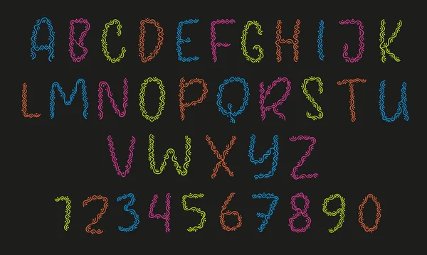 Coloridas Líneas Decoradas Alfabeto Números — Vector de stock