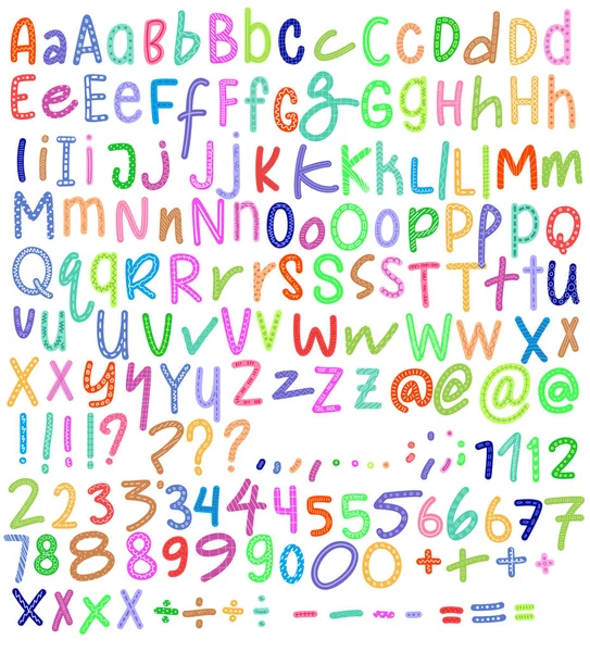 Bunt Verzierte Linien Alphabet Zahlen Und Satzzeichen Viele Variationen Jedes — Stockvektor
