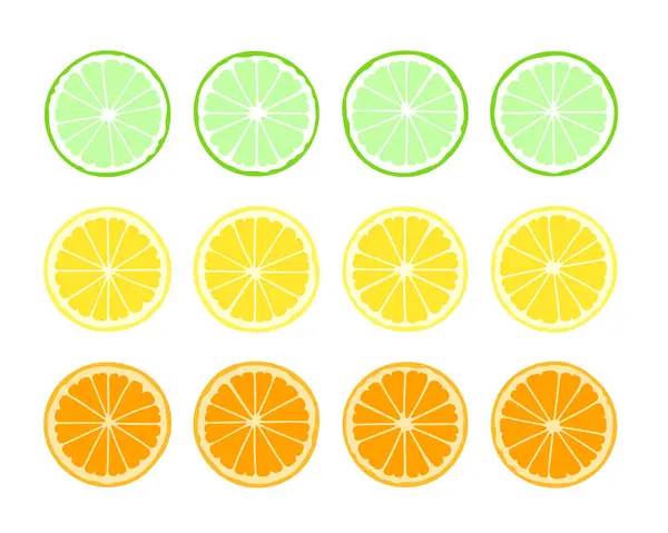 Sada Nakrájeného Pomeranče Citronu Realistický Plochý Design — Stockový vektor