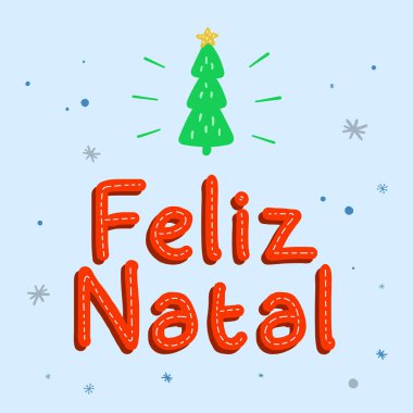 Brezilya Portekizcesinde Noel ağacıyla kırmızı ve yeşil Mutlu Noeller. Güzel tasarım..