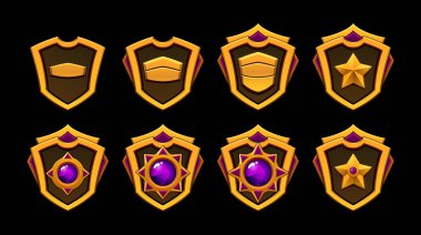 Gerçekçi oyun sıralama seviyesi seti. Altın ve değerli taş. Efsanevi başarılar için mükemmel. Oyunlar için ilerleme ödülü. Fantezi, macera.