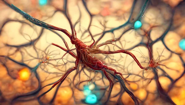 close up of red lungs on a tree.Neural network illustration, nervous system