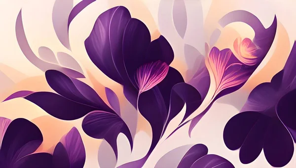 Abstract festive purple wallpaper background. Spectacular pastel template of flower designs with leaves and petals. Natural blossom artwork with multicolor and shapes. Digital art 3D illustration.