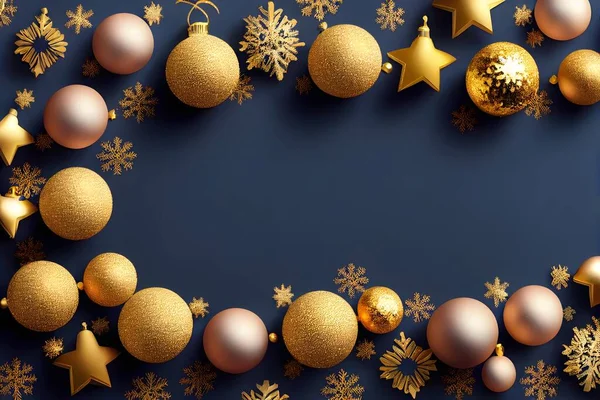 golden christmas balls with baubles on a black and white background