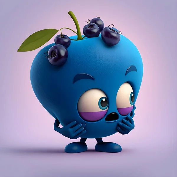 3d illustration of cute cartoon character with apple