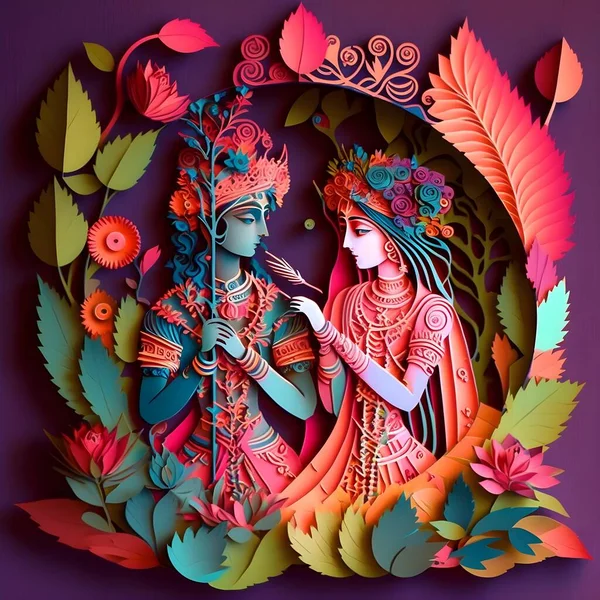 Colorful radha krishna painting