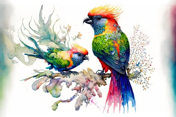 watercolor illustration of bird with birds