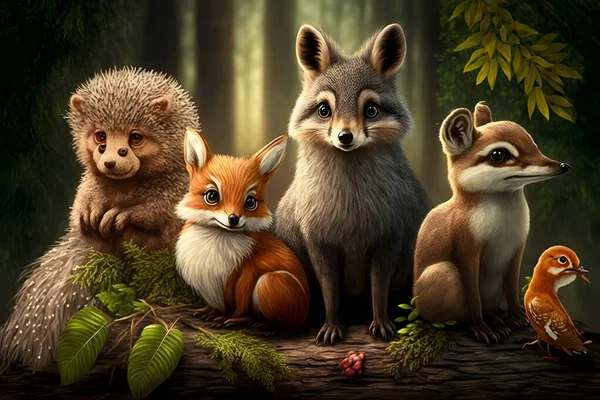a group of wild animals in the forest