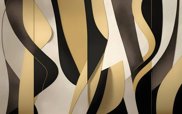 Abstract modern minimalism wallpaper mural art. golden, black, beige, black, and shapes with black lines. 3d illustration for home wall decor