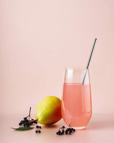 Elderberry Drink Koktajl Gruszki Kolorowym Tle — Zdjęcie stockowe