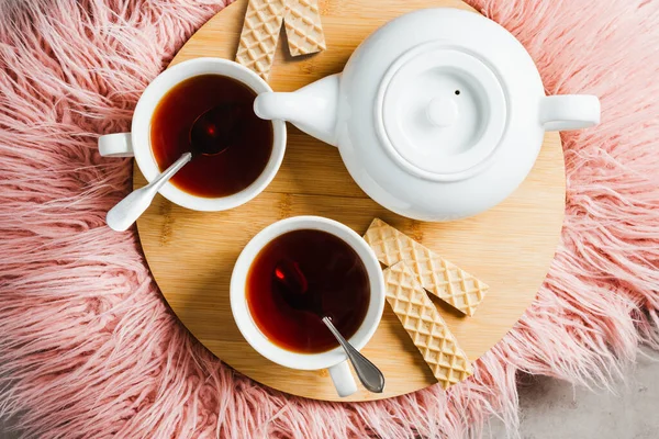 Zwei Tassen Rooibos Tee Heimeliges Konzept Draufsicht — Stockfoto
