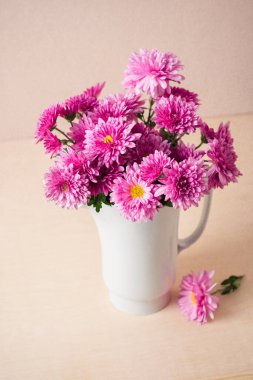 Vazoda bir buket pembe kasımpatı.