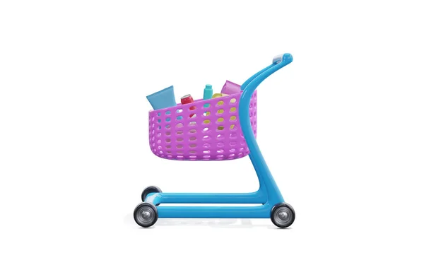 Darstellung Einkaufswagen Mit Produkten Für Den Supermarkt Kauf Ikone — Stockfoto
