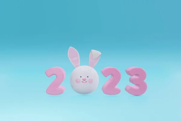 Render Números Vacaciones 2023 Con Orejas Conejo Sobre Fondo Azul — Foto de Stock