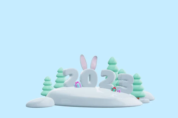 Weergave Nieuwjaar 2023 Konijnenoren Een Figuur Het Bos — Stockfoto