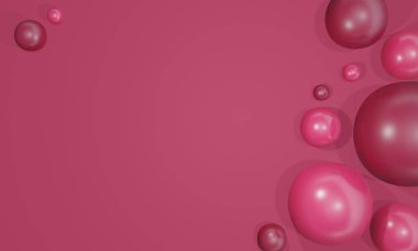 3 boyutlu görüntüleme. Farklı boyutlarda kırmızı ve pembe balonları olan metin için Viva Magenta arkaplanı