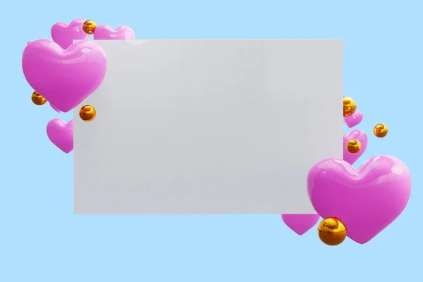 Renderização Dia Dos Namorados Cartão Congratulações Inscrição Com Corações Rosa — Fotografia de Stock