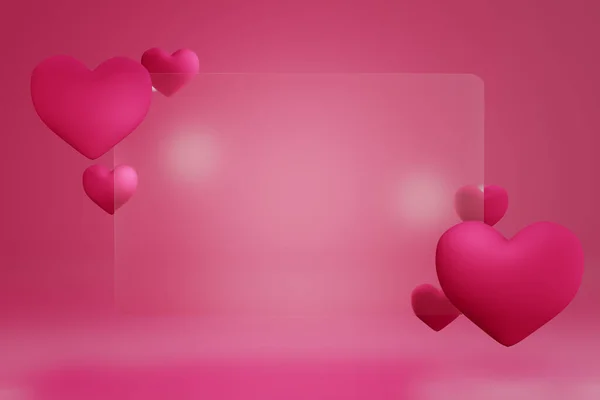 Darstellung Valentinstag Rote Herzen Und Glasbanner Für Beschriftungstext Viva Magenta — Stockfoto