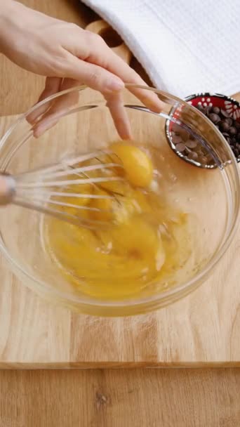 Cooking Healthy Food Recipes Beat Eggs Whisk Vertical Video — Stock Video
