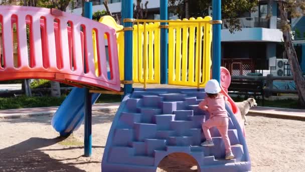 Aire Jeux Enfant Actif Grimpe Une Glissière Enfant — Video