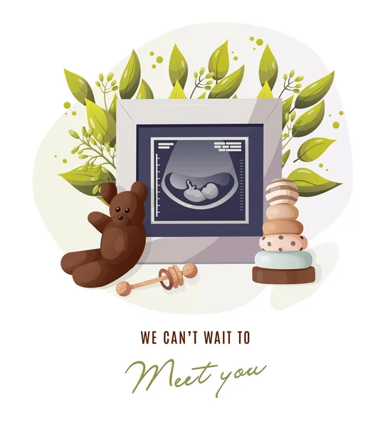 Υπερηχογράφημα Μωρού Θετική Εικόνα Υπερήχων Τεστ Εγκυμοσύνης Φρέσκο Κλαδί Δέντρου — Διανυσματικό Αρχείο
