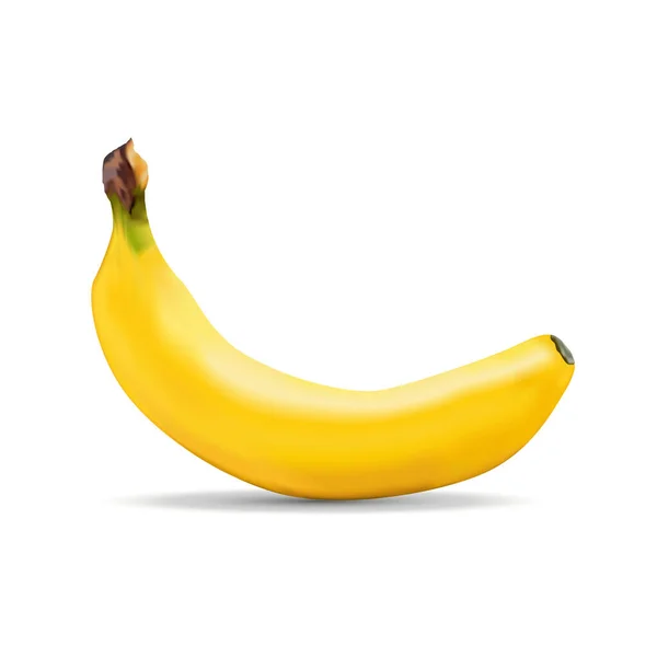 白い背景に3Dで現実的な黄色のバナナ 熱帯果実 ダイエットデザートスナック 健康的な天然物 ベジタリアンの食事成分 ビタミンの栄養 3Dベクトル現実的なイラスト — ストックベクタ