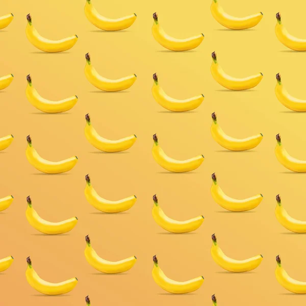 Plátano Amarillo Realista Patrón Inconsútil Sobre Fondo Amarillo Fruta Tropical — Vector de stock