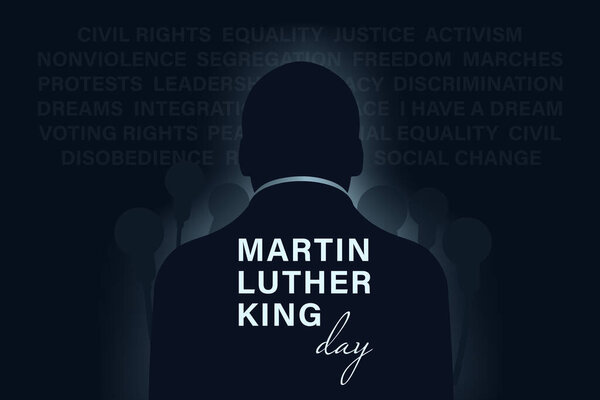 Martin Luther King Jr. Day typography greeting card design. MLK Day dark blue vector illustration eps10 background. Vector illustration