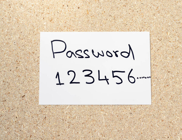 Password handwritten text on a white post card