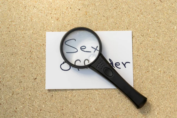 Sex Offender word magnifying with a tool symbolic to search for offender