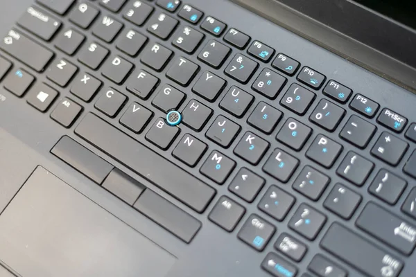 High Angle View Black Laptop Keyboard Selective Focus — Stock Photo, Image