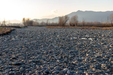 River pebbles and stones in the dry river