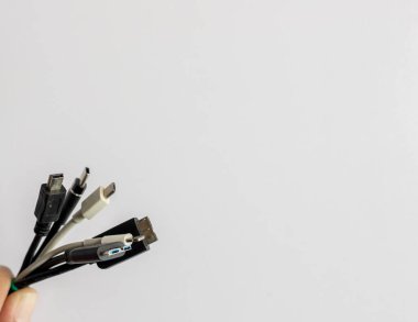 Many types of charging cables with copy space