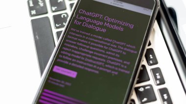 Smartphone screen with ChatGPT webpage. January 23, 2023, Swat, Pakistan