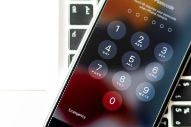 Apple iPhone touchscreen mobile need pass code to enter. January 23, 2023, Swat, Pakistan