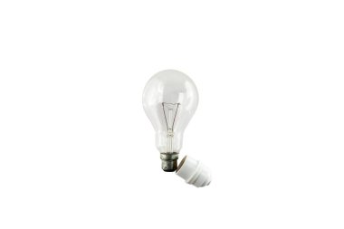 Tungsten light bulb with plug socket holder converter on white background