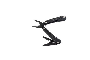 Beyaz arkaplanda çeşitli aksesuarları olan çok katlı bıçak kullan