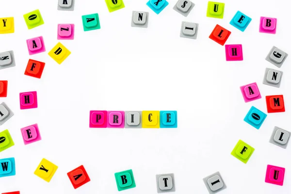 Price Слово Різнокольоровими Гумовими Алфавітами Білому Ізольованому Фоні — стокове фото