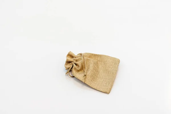 stock image Brown empty sack small bag isolated on white background
