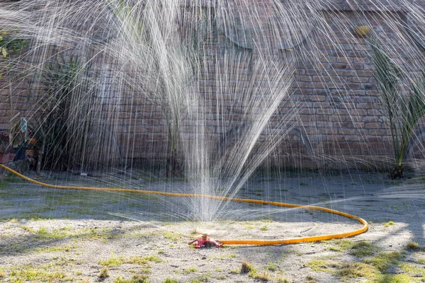 Vattenspridare Rörelse Trädgården Gräsmatta 360 Graders Rotation Sprinkler Sprutning Vatten — Stockfoto