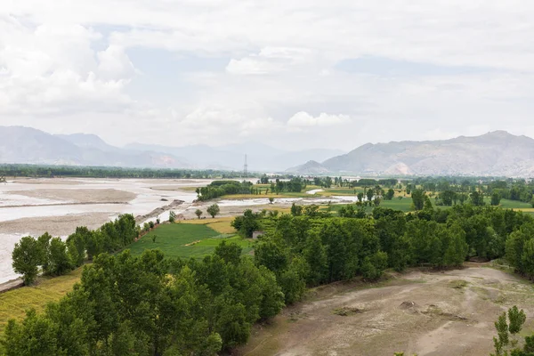 Высокоугольный Вид Красивую Ванну Сельской Местности Пакистана После Проливного Дождя — стоковое фото