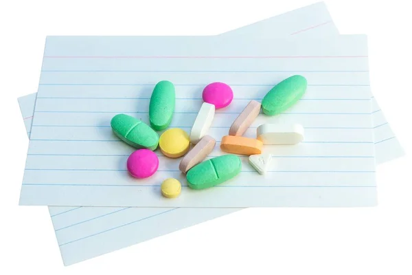 Various Use Pills Blank Paper Sheet Copy Space Time Table — Stock Photo, Image