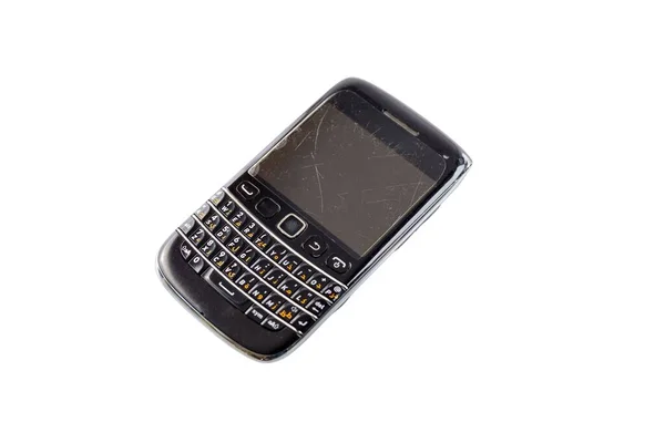 Smartphone Blackberry Usado Com Teclado Qwerty Isolado Fundo Branco Com — Fotografia de Stock